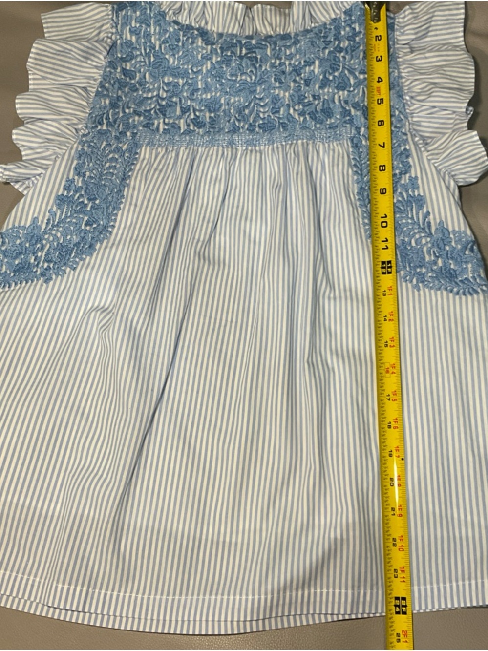 Light Blue Striped Ruffle Sleeve Blouse with Crochet Trim - Picture 7 of 7